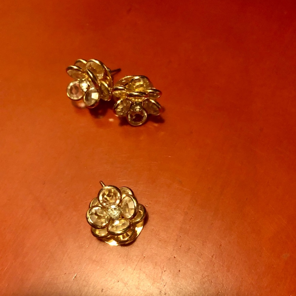 Gold Tone CZ Flower Earrings & Pendant Set